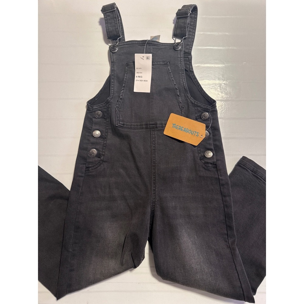 Thereabouts Girls Denim Overalls Black Galaxy Stretch Dungarees Size 6 Reg NWT